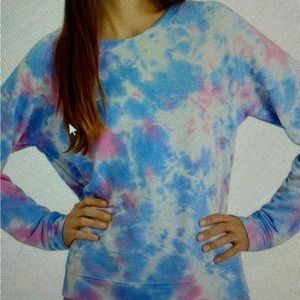 Sanctuary tie dye pink blue ombré modal blend relaxed fit sweater, size S boho